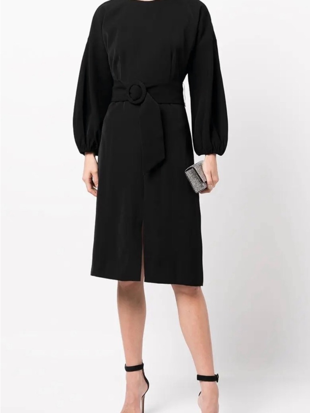 Sachin & Babi Belted Long-Sleeve Midi Size 0 Black Cocktail Dress